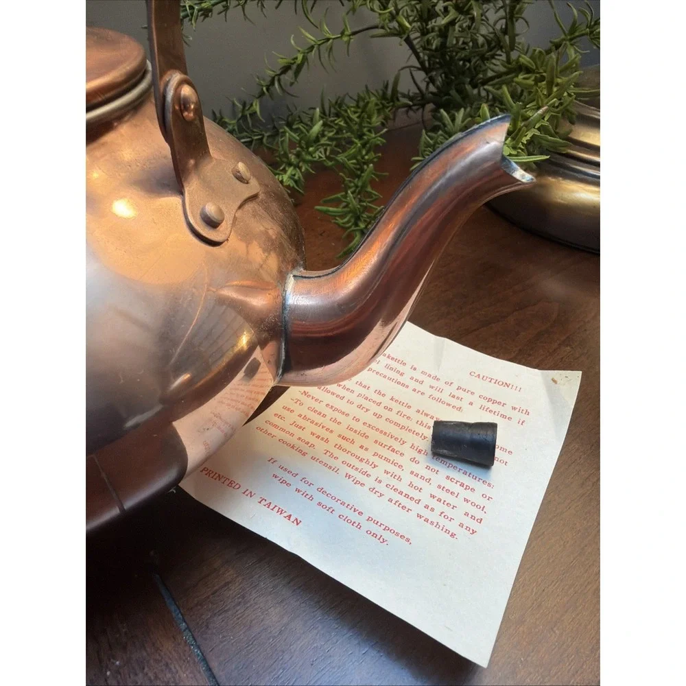 Vintage copper tea kettle NOS W/ Paper Work & Spout Cover
